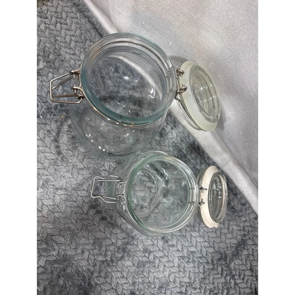 2 Piece Bormioli Rocco Fido Glass Laundry Detergent & Fabric Softener Jars Clear